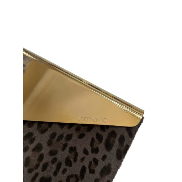 Jimmy Choo Calf Hair Leopard Print Clutch Purse W/Bag Cert. Authenticity Clean - Picture 6 of 10
